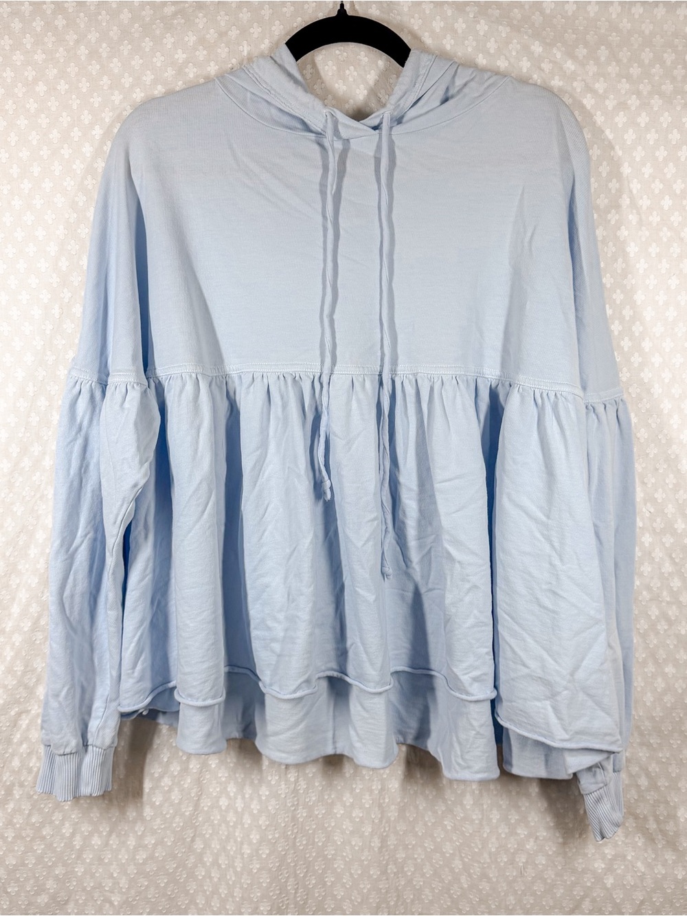 Aerie Light Blue Oversized Peplum Puff Sleeve Hoodie
